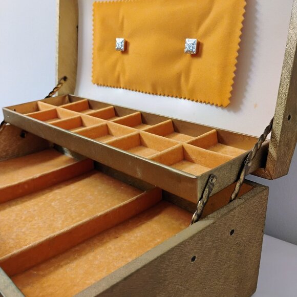Vintage Sarah Coventry Jewelry Box, Extra Large Organizer, Gold Brown Retro 70s - Picture 10 of 14